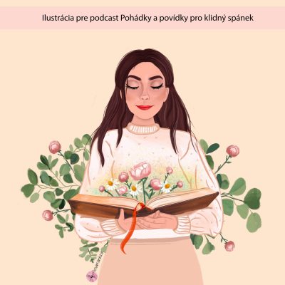 Zena ktora drzi knihu, malovane pre podcast o rozpravkach na dobru noc od slovenskeho ilustratora na mieru podla zelania.